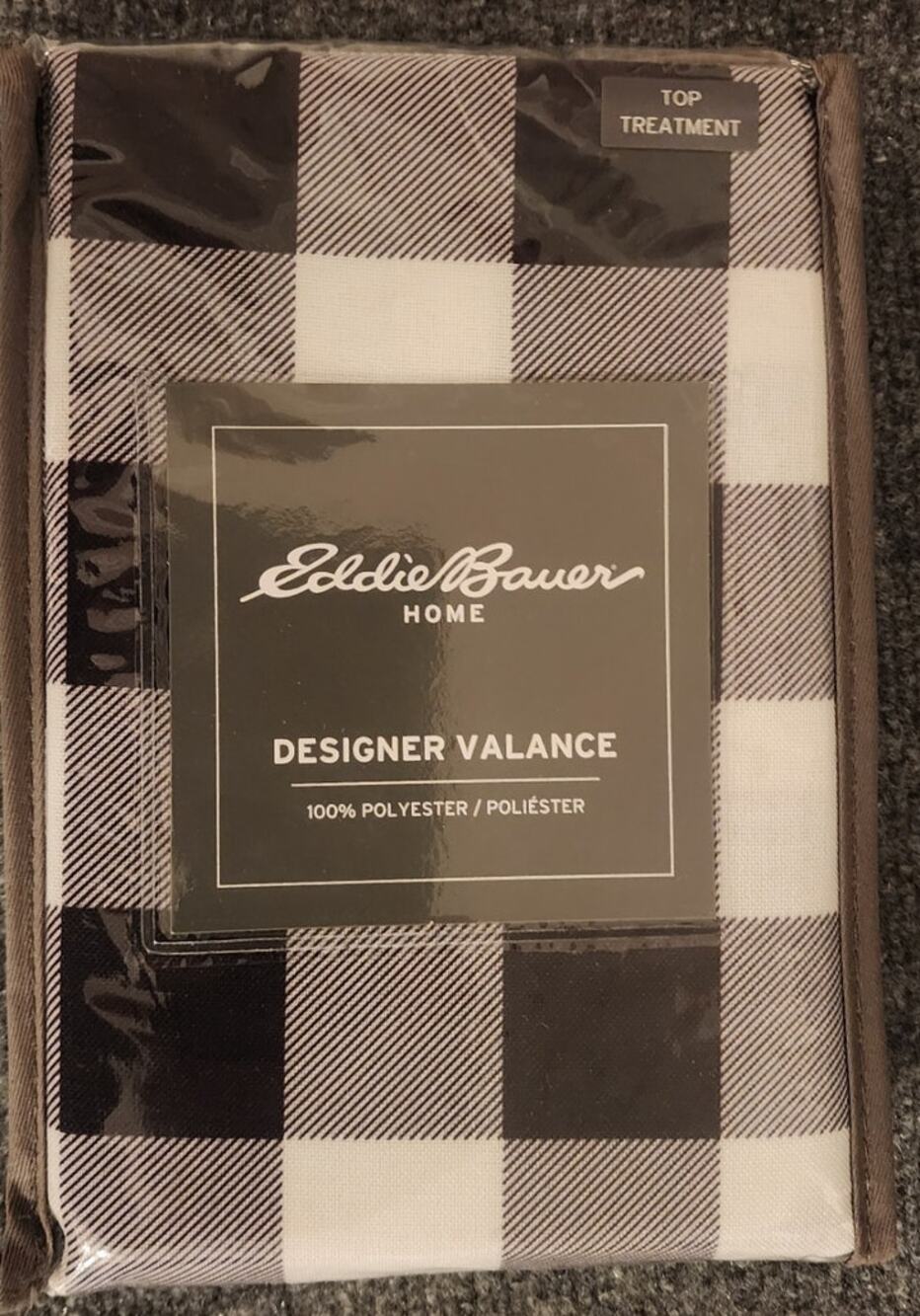 Eddie Bauer Top Treatment Valance Window Curtain Plaid Black White 86 x 15 NIP